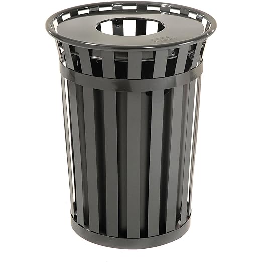 Global Industrial 36 Gallon Outdoor Slatted Steel Round Trash Can by GlobalIndustrial