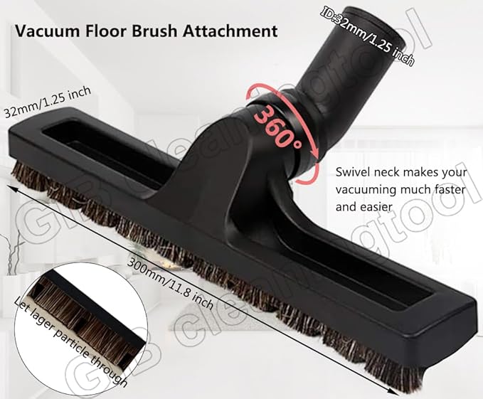 GIB Hardwood Floor Brush 32mm 1 1/4 inch 360 Degrees Swivel Head 12in Wide - Image 2