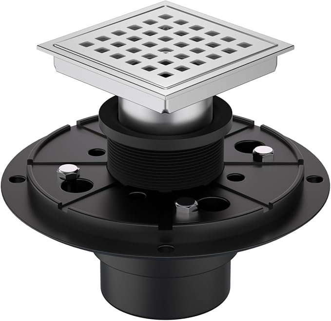 4-3/8 Inch Square Shower Drain Chrome, Bathroom Floor Drain, Stainless Steel by Dilvii
