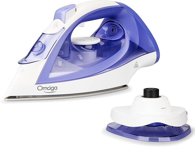Cordless Iron for Clothes, 1550W 2-In-1 Cordless/Corded Steam Iron Rapid Heating by OMAIGA