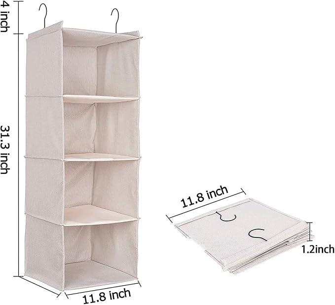 Hanging Closet Organizer and Storage, Foldable 4-Shelf Wardrobe Clothes Shelves - Image 3