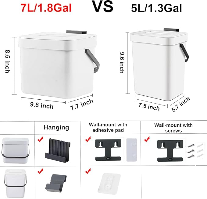 LALASTAR Trash Can with Lid, Wall-Mounted Under Sink Small Garbage Can - Image 6