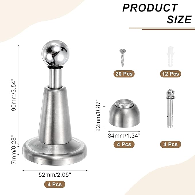 uxcell 4Pcs Magnetic Door Stopper, 304 Stainless Steel Magnetic Door Stop Catch - Image 2