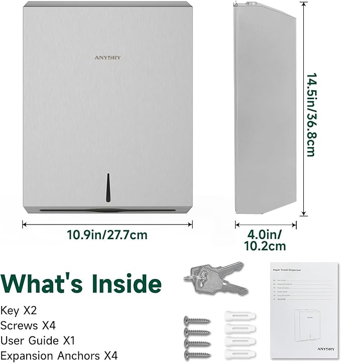 Commercial Paper Towel Dispenser Wall Mount 400-Sheet Capacity Brushed - Image 8