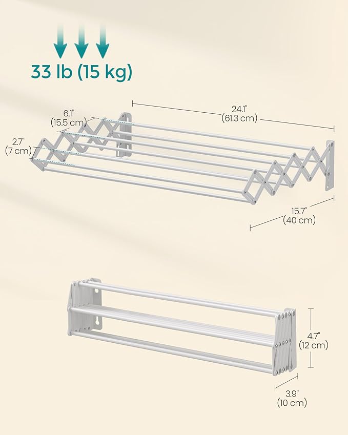 SONGMICS Clothes Drying Rack, Wall-Mounted Drying Rack Clothing, Accordion - Image 7
