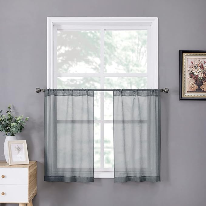 Tollpiz Sheer Tier Curtains Kitchen Linen Textured Half Curtain Sheers Light by Tollpiz
