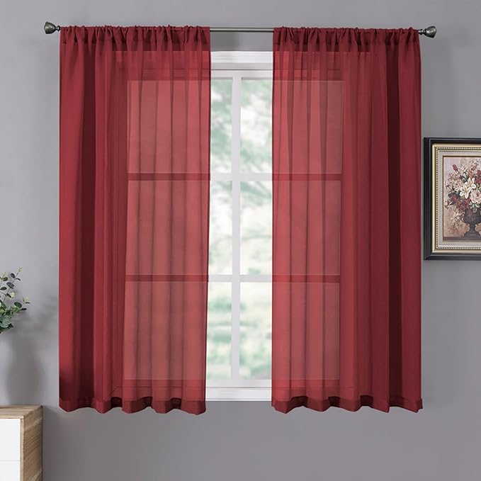 Tollpiz Short Sheer Curtains Linen Textured Bedroom Curtain Sheers Light by Tollpiz