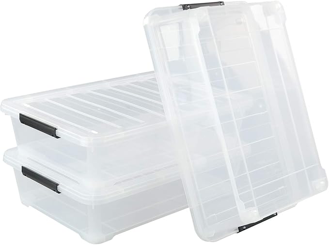 3-Pack Plastic Under Bed Storage Box Container, 40 Quart Clear Stackable - Image 7