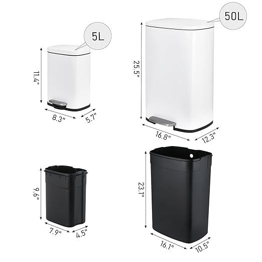 Arlopu 13.2+1.3 Gallon Step Trash Can, Stainless Steel Garbage Bin, Soft-Close - Image 2