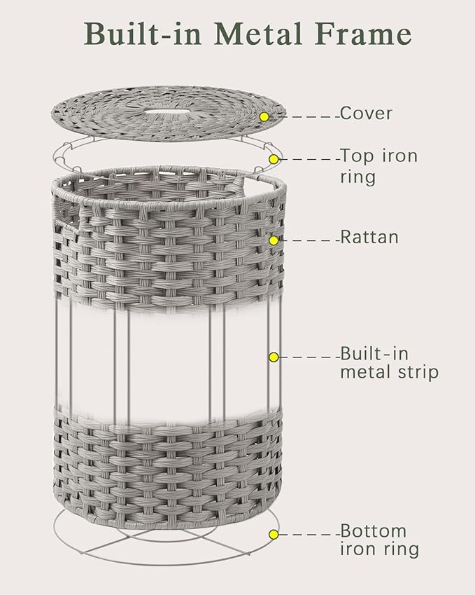 Large Laundry Hamper Laundry Basket Round 34.3 Gal Handwoven Wicker Laundry - Image 8