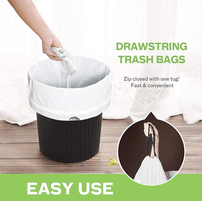 1.6 Gallon/220pcs Strong Drawstring Trash Bags Garbage Bags by Teivio, Bathroom - Image 5