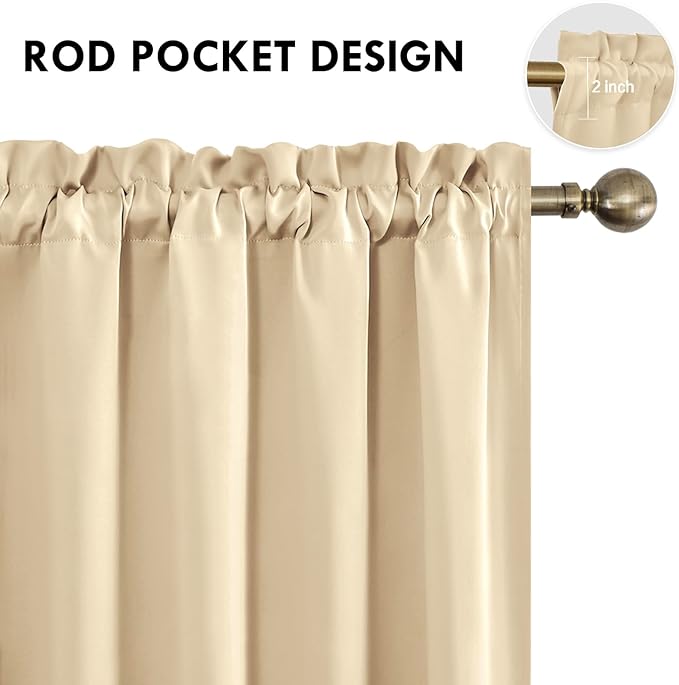 DWCN Beige Curtains for Bedroom Thermal Insulated Room Darkening Drapes for - Image 4