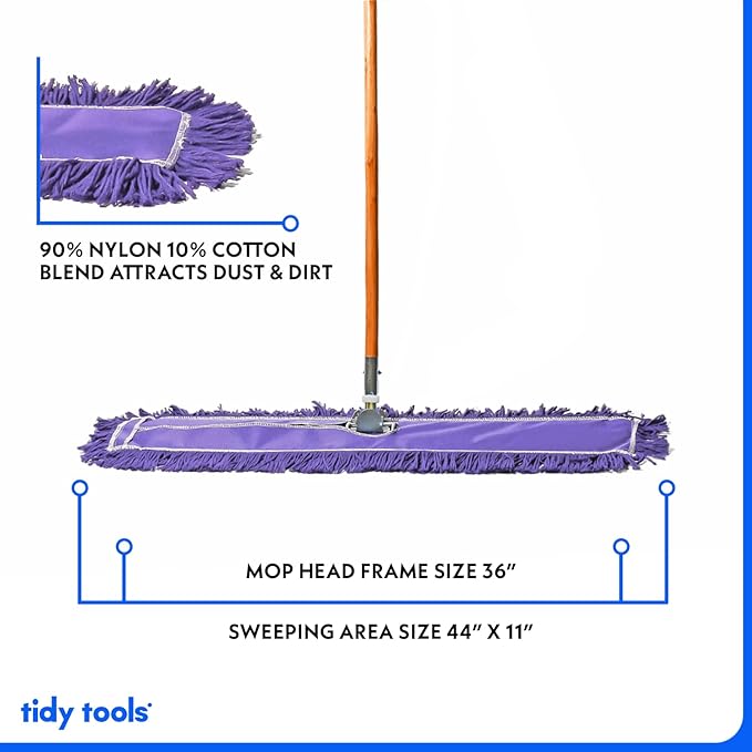 36 Inch Purple Commercial Dust Mop & Floor Sweeper – Wood Handle Floor Mop - Image 3