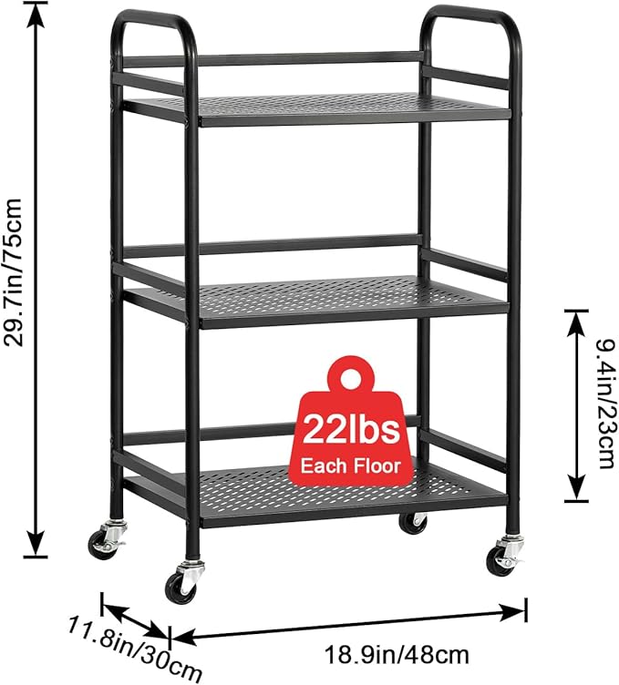 HDANI 3 Tier Rolling Cart, Heavy Duty Multifunctional Metal Frame-Supports 22 - Image 6