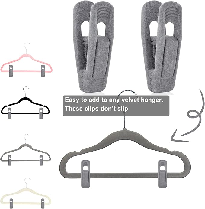 Grey Velvet Hangers Clips, Non-Slip Velvet Skirt Hanger Clips - Image 6