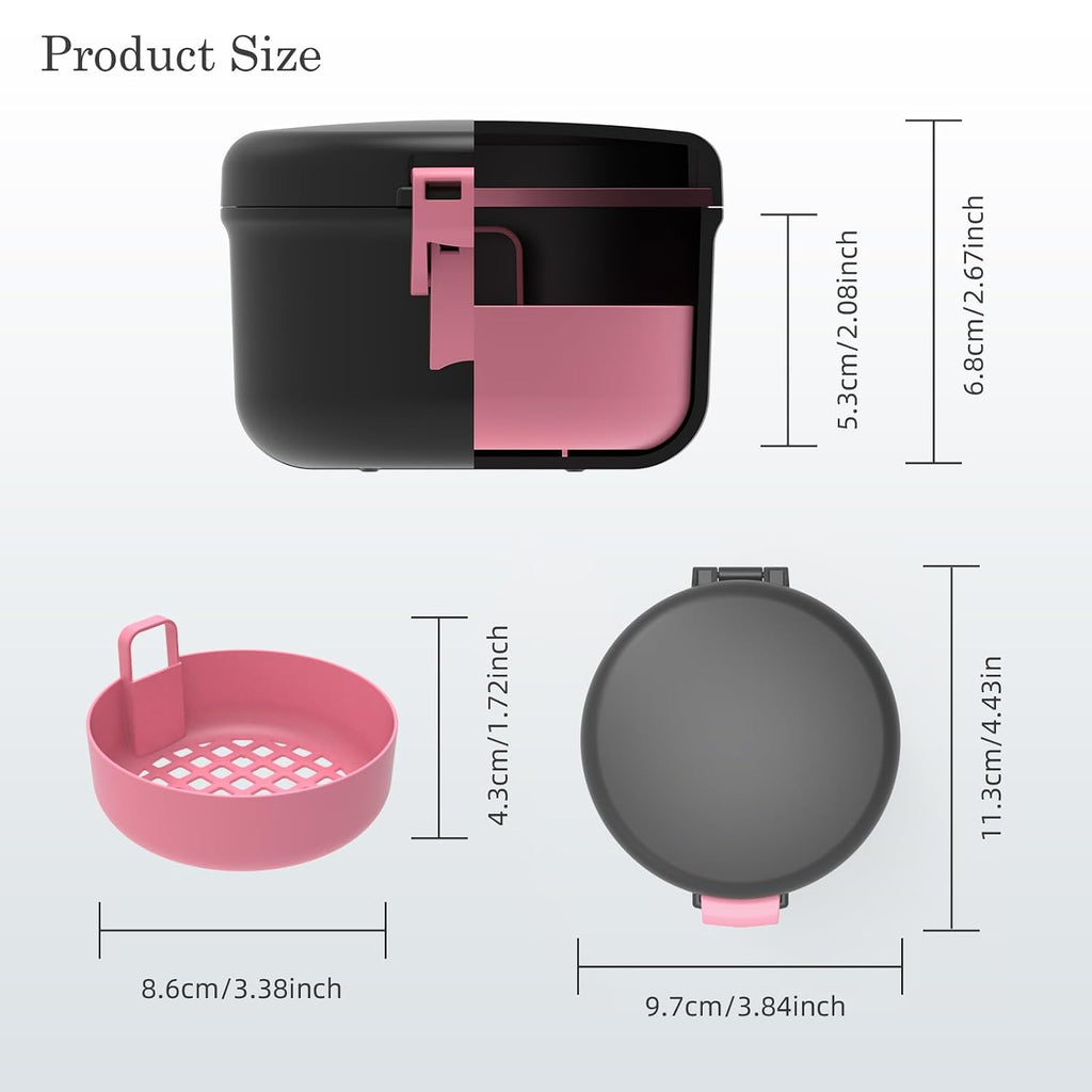 Leak-Proof Denture Bath Cup for Travel, Denture Cup for Soak Dentures, Retainer Cleaning Case with Strainer (Black + Pink)