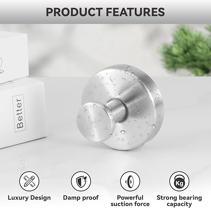 4 PCS Suction Cup Hooks for Shower, Stainless Steel No Drill Suction Towel Hooks - Image 6