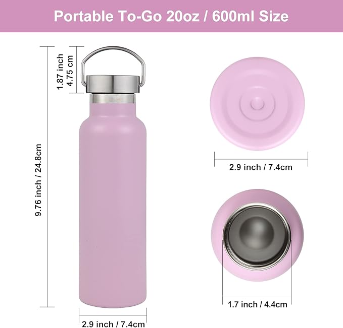 Neihepal Pink Stainless Steel Water Bottles, 20 Ounce Vacuum Insulated Double - Image 5