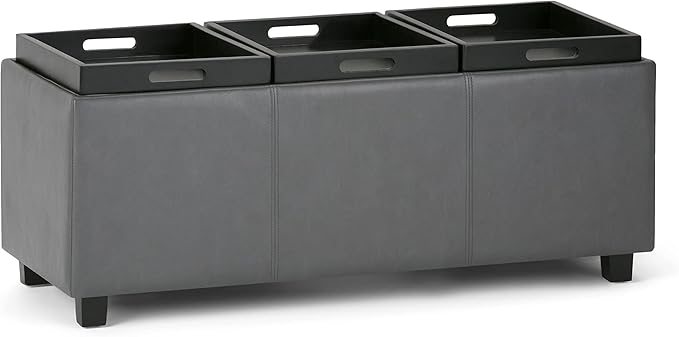 SIMPLIHOME Avalon 42 inch Wide Contemporary Rectangle Storage Ottoman in Stone - Image 11