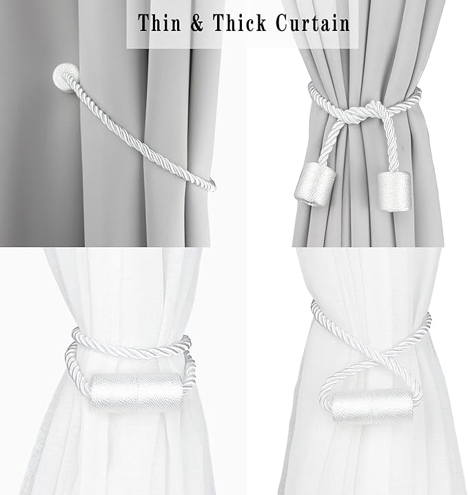 6 Pack White Strong Magnetic Curtain Tiebacks Outdoor Elegant Decorative Tie - Image 5