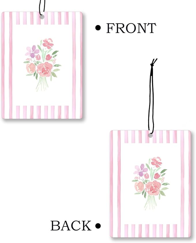 Girly Pink Floral Car Air Freshener 4 Pcs, Preppy Pink Striped Flower Hanging - Image 7