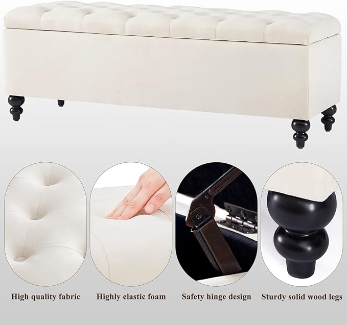 Storage Ottoman 50.2 Inches Upholstered Fabric Storage Ottoman Bench，Button - Image 5