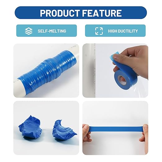 Self Fusing Silicone Tape 4 Rolls 1 in x 10' Blue Waterproof Rescue Tape Rubber - Image 4