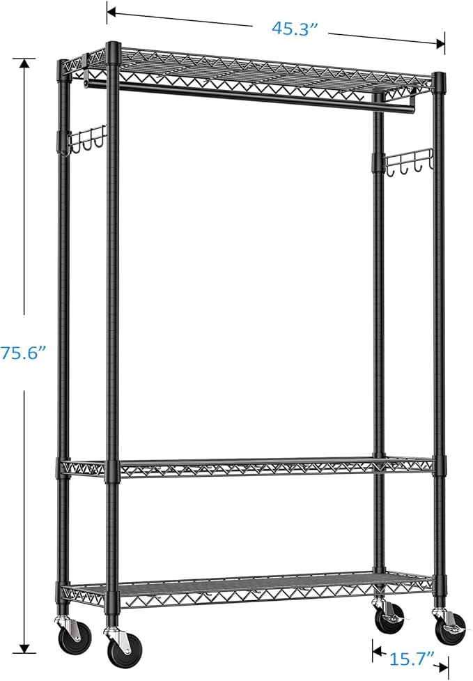 IZEUK 3 Tier Heavy Duty Rolling Garment Rack Wire Clothes Rack - Image 7