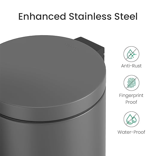 Cesun 1.2 Gallons Small Gray Trash Can, Bathroom Garbage Can - Image 3