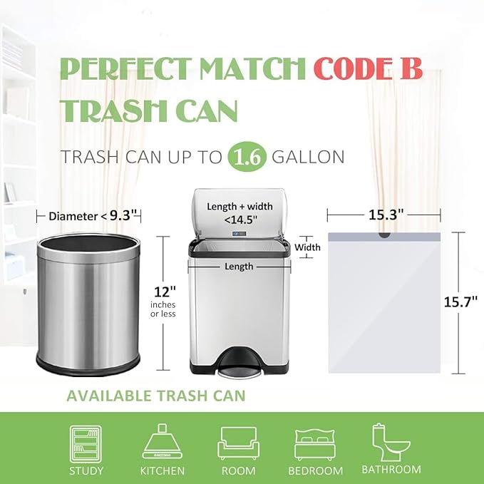 1.6 Gallon/220pcs Strong Drawstring Trash Bags Garbage Bags by Teivio, Bathroom - Image 2