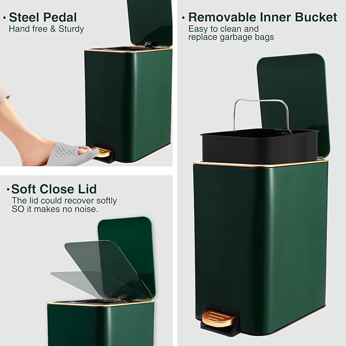 Small Bathroom Trash Can with Lid Soft Close, 1.8 Gallon Stainless Steel - Image 3