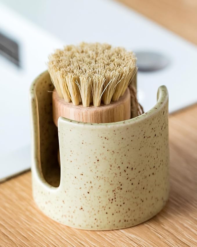 Sponge Holder for Kitchen Sink, Ceramic Dish Sponge Holder Sink Caddy Compact by LAUCHUH