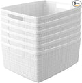 Curver Set of 6 Jute Medium Decorative Plastic Organization and Storage Baskets by Curver