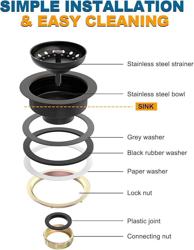 BOTEMY Stainless Steel Bronze Sink Drain Strainer Kit 3-1/4 inch Kitchen Drain - Image 6