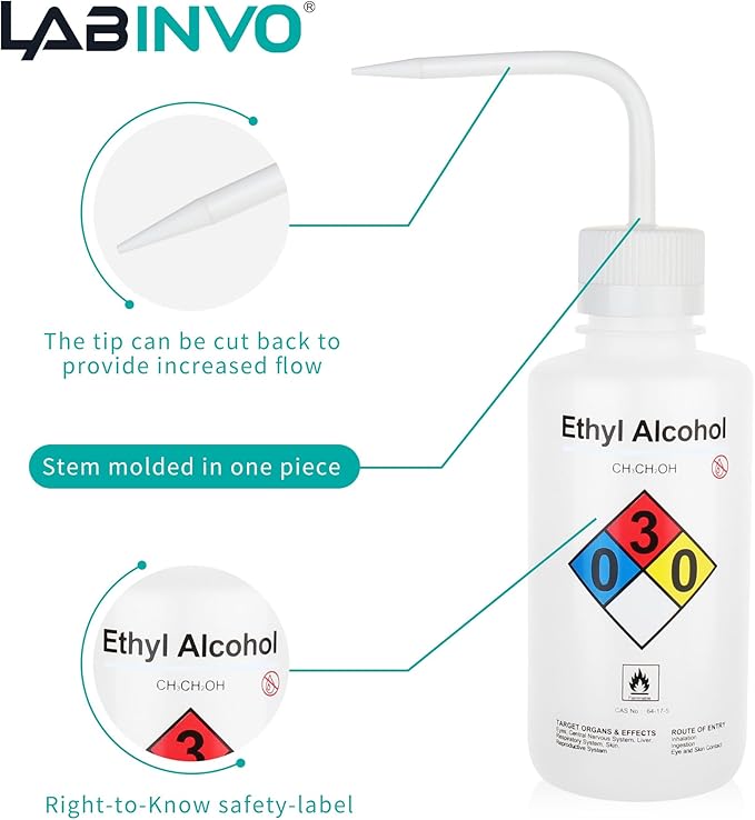 4PCS of Ethyl Alcohol Wash Bottles, Narrow Mouth, Self-Venting Safety Wash - Image 4