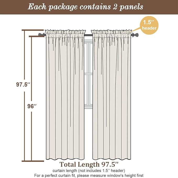 Chyhomenyc Sage Green Sheer Curtains 96 Inches Long 2 Panels, Light Filtering - Image 2