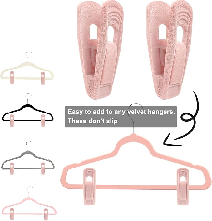 Light Pink Velvet Hangers Clips 40 PCS, Non-Slip Finger Clip - Image 4