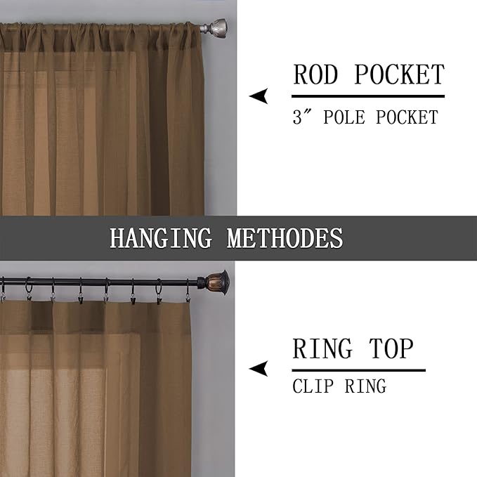 Tollpiz Sheer Curtain Linen Textured Bedroom Curtains Sheer Light Filtering Rod - Image 5