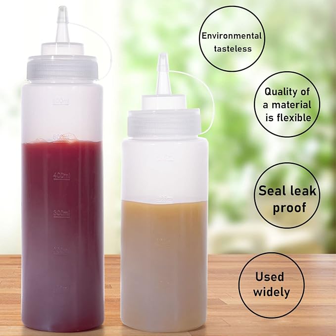 Squeeze Bottles for Sauces 2 Pack, 16 Ounce Plastic Dressing Squirt Bottles - Image 4