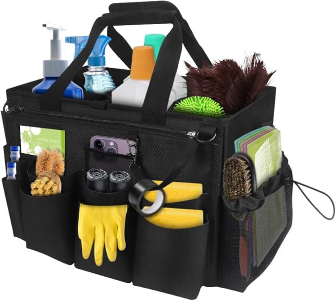 Qivine Cleaning Caddy with Handle, Cleaning Supply Caddy Foldable Tool Bag by Qivine