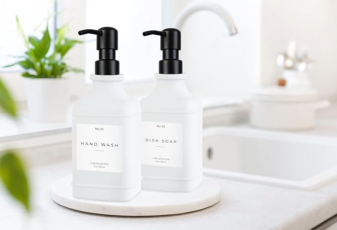 Emerson Essentials Glass Soap Dispenser Set – 16 oz 2-Pack – Refillable Dish & - Image 4