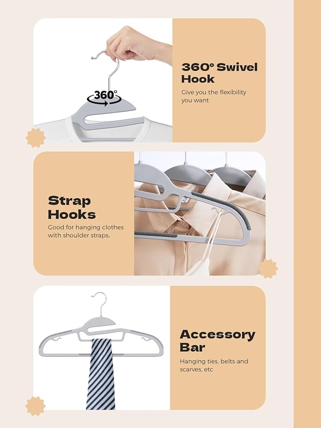 HOUSE DAY Grey Plastic Hangers 30 Pack, Slim Space Saving, Non Slip Clothes - Image 7