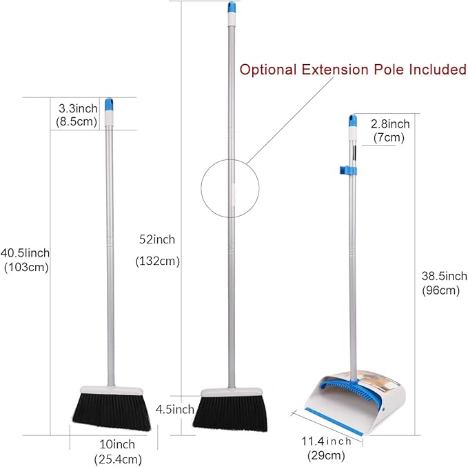 TreeLen Long Handle Broom and Dustpan Set, Upright Dust Pan Combo - Image 4