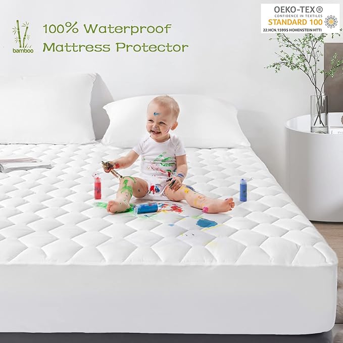 GRT Full Mattress Protector Waterproof, Rayon from Bamboo, Cooling Quilted - Image 3