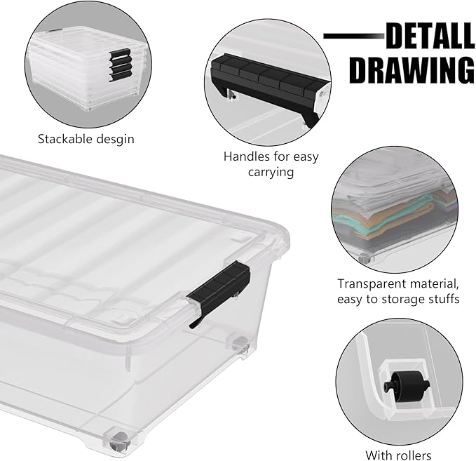 4 Pack Multipurpose 25 Qt Underbed Secure Latching Bin, Plastic Storage - Image 3