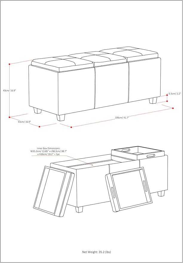 SIMPLIHOME Avalon 42 inch Wide Contemporary Rectangle Storage Ottoman in Denim - Image 3
