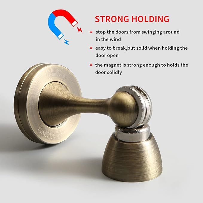 YAGU Door Stopper 6 Pack Magnetic Door Stops, Zinc Alloy Brushed Bronze Door - Image 3