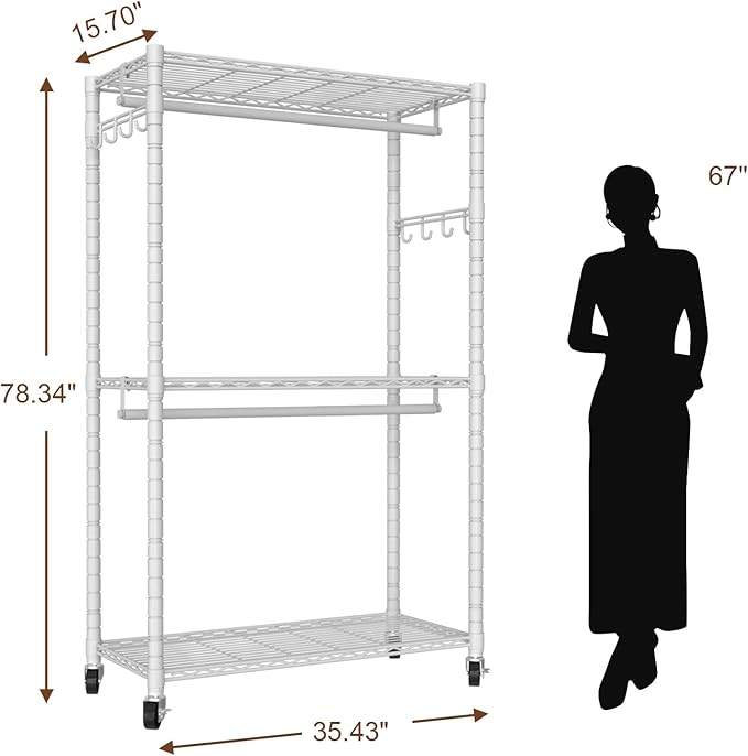 Clothes Rack, Clothing Rack for Hanging Clothes, 3 Tiers Adjustable Heavy Duty - Image 5