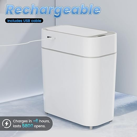 Bathroom Trash Can with Lid: 2.3 Gal Small Slim Motion Sensor Wastebasket - Image 5