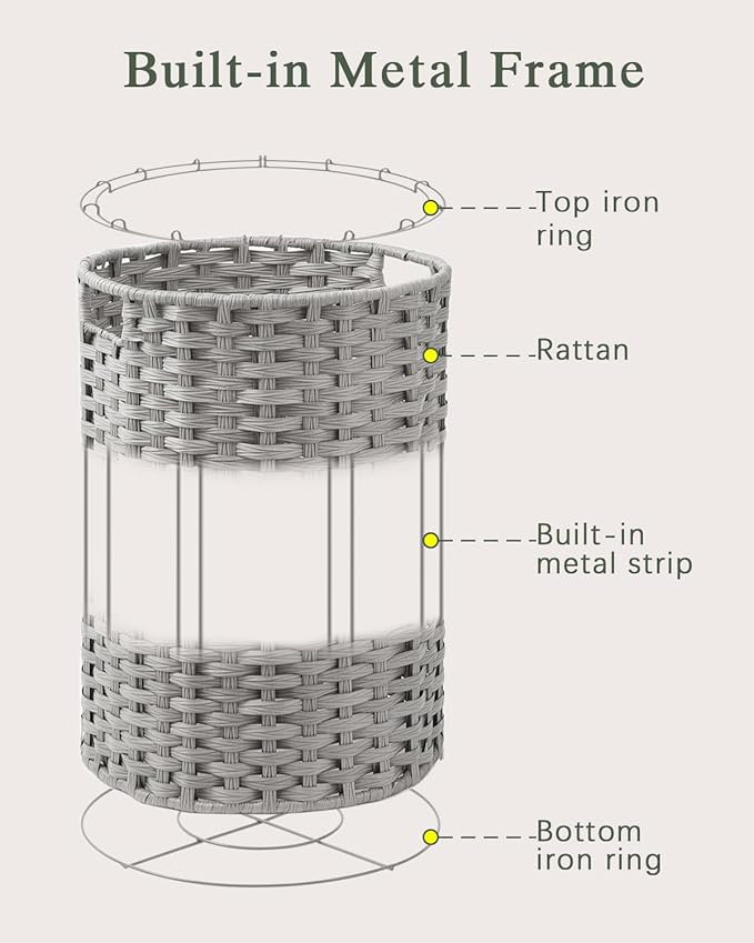 Laundry Basket Round Rattan Laundry Hamper 29.1 Gal Handwoven Large Wicker - Image 9
